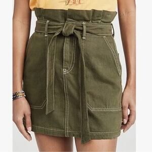 Free People Army Green Paper Bag Tie Waist Splendor in the Grass Skirt size 6